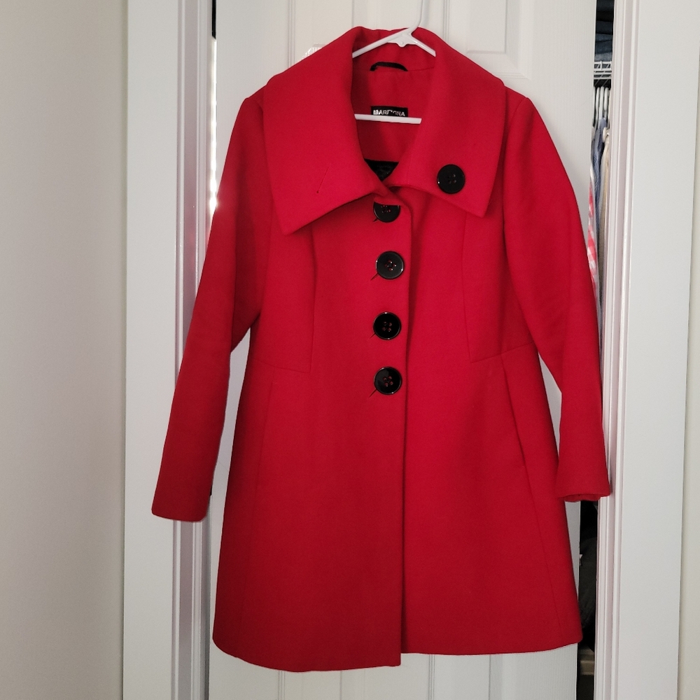 Marcona Classic Red Peq Coat with Oversized Black Buttons Size 12